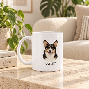 Caneca De Café Corgi Tricolor de Cabeça Preta Personalizado