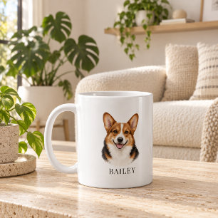 Caneca De Café Corgi Tricolor Vermelho Personalizado Nome & Ano