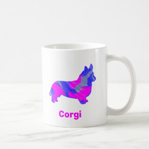 Caneca De Café Corgi Welsh Dog Rosa Quente e Abstrato Azul Branco