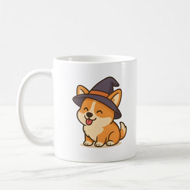 Caneca De Café Corgi Witch Drinkware - Cuta Mágica Cachorro (Esquerda)