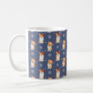 Caneca De Café Corgis em Santa Hats e Padrões de Neve