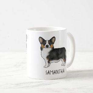 Caneca De Café Corgue galês Pembroke Tricolor Preto Nome Personal
