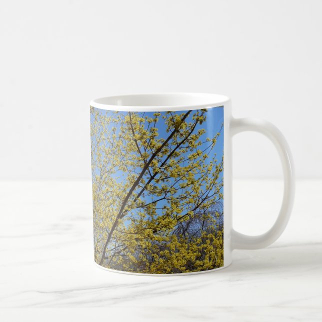 Caneca De Café Cornelian Cherry Dogwood e Blue Sky Floral (Direita)