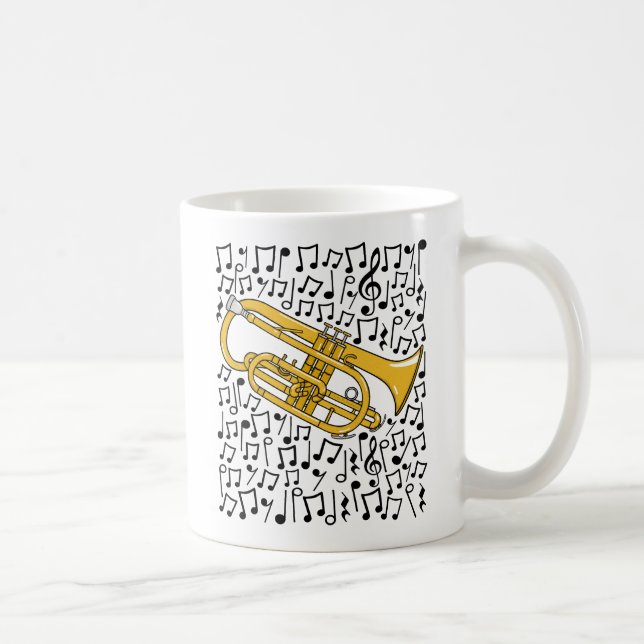 Caneca De Café Cornet Com Notas Musicais Cornetista Brass Musical (Direita)