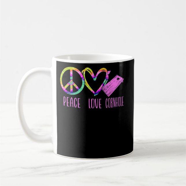 Caneca De Café Cornhole Bag Player Champ Tie Dye Peace Love (Esquerda)