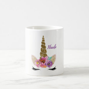 Caneca De Café Corno de Unicórnio Brilho Dourado Meninas Glam Per