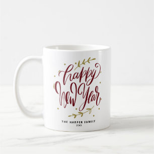 Caneca De Café Coroa de Caligrafia Moderna Ano Novo Vermelho Burg