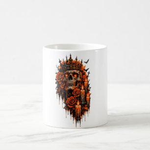 Caneca De Café Coroa de Caveira Gótica Halloween Rosas Sombrias A