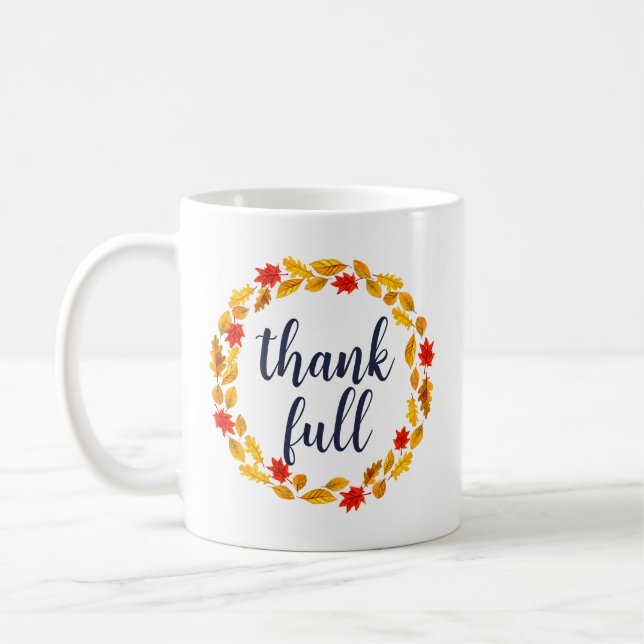 Caneca De Café Coroa de Folhas de Outono em Aquarela Grata (Esquerda)