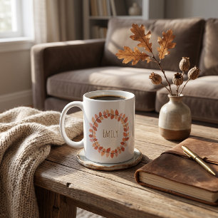 Caneca De Café Coroa de Folhas de Outono Quente Nome Design