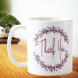Caneca De Café Coroa de Folhas Tipografia Simples Chic Obrigado