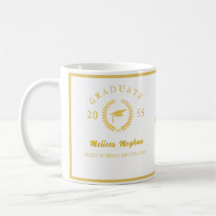 Caneca De Café Coroa de Louros de Tampa Dourada Simples Monograma