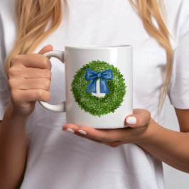 Caneca De Café Coroa de madeira boxwood com cerâmica de Arco azul