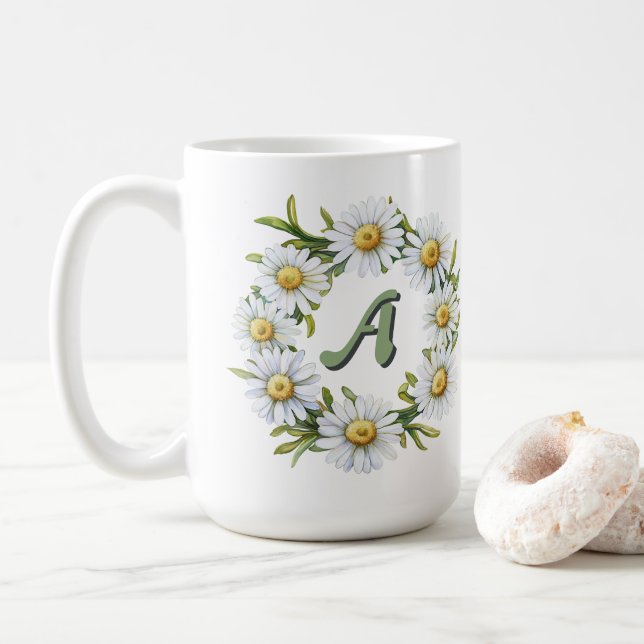 Caneca De Café Coroa de Margarida em Aquarela Personalizada com N (Com Donut)
