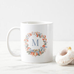 Caneca De Café Coroa de Monograma Azul Elegante e Empoeirada de N