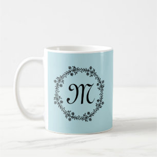 Caneca De Café Coroa de Monograma Personalizada Rústica Azul Clar