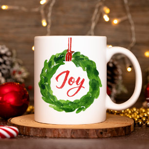 Caneca De Café Coroa de Natal Alegre Pintada à Mão