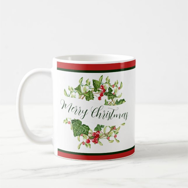 Caneca De Café Coroa de Natal aquarela personalizada Feriado  (Esquerda)