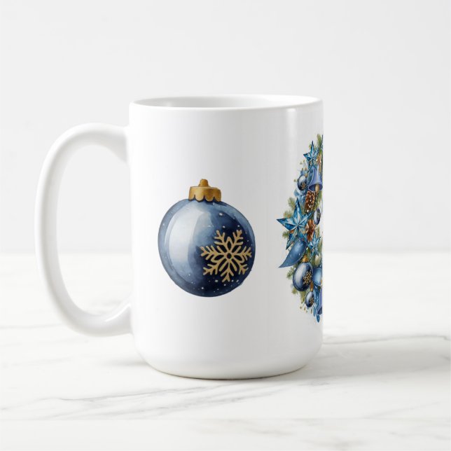 Caneca De Café Coroa de Natal Azul e Dourada (Esquerda)