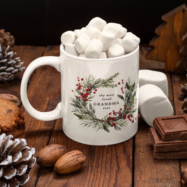 Caneca De Café Coroa de Natal Botânica Festiva Presente para Avó (Criador carregado)