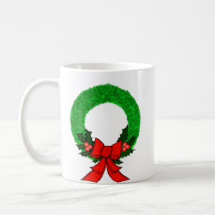 Caneca De Café Coroa de Natal Clássica com Laço Vermelho