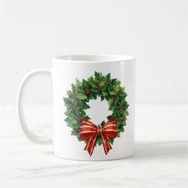 Caneca De Café Coroa de Natal Clássica com Laço Vermelho