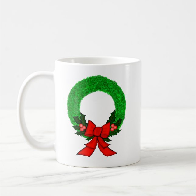 Caneca De Café Coroa de Natal Clássica com Laço Vermelho (Esquerda)