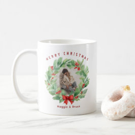 Caneca De Café coroa de Natal em foto personalizada aquarela