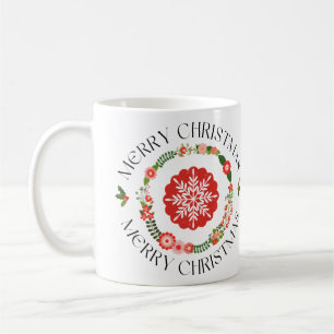 Caneca De Café Coroa de Natal Escandi Vermelho Verde Negrito