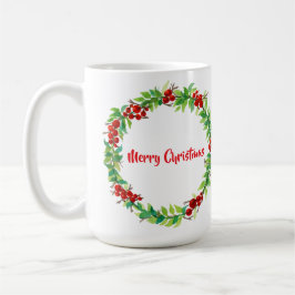 Caneca De Café Coroa de Natal festiva com bagas vermelhas