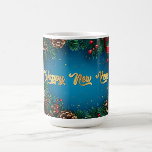 Caneca De Café Coroa de Natal Festiva Com Pinhas