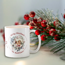 Caneca De Café Coroa de Natal, flores brancas, fotografia de baga