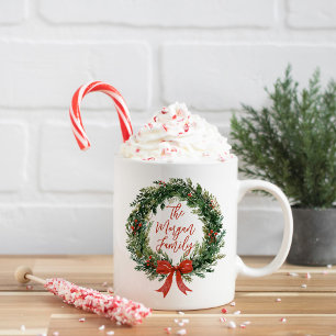Caneca De Café Coroa de Natal Personalizada Nome da Família Féria