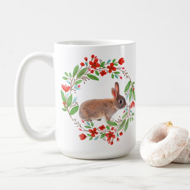 Caneca De Café Coroa de Papoulas Vermelhas com Coelho / Estilo Pr (Com Donut)