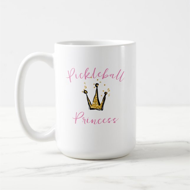 Caneca De Café Coroa de Princesa de Pickleball Dourada com Brilho (Esquerda)