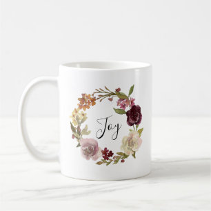 Caneca De Café Coroa Floral Aquarela Alegria