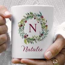 Coroa Floral Borgonha Nome e Inicial