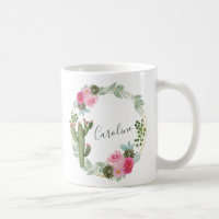 Coroa Floral de Cacto em Aquarela Personalizada