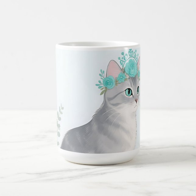 Caneca De Café Coroa Floral Gato Cinza (Centro)
