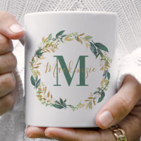 Coroa Floral Verde Dourado Monograma