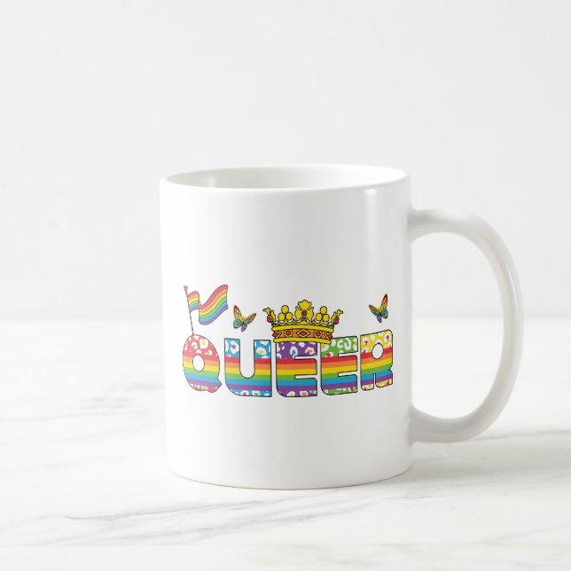 Caneca De Café Coroa Rainbow com Bandeira e Borboletas (Direita)