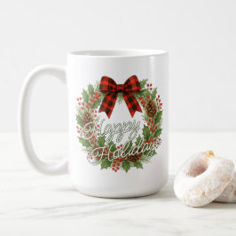 Caneca De Café Coroa Rústica Vermelha e Preta Xadrez Arco Feriado