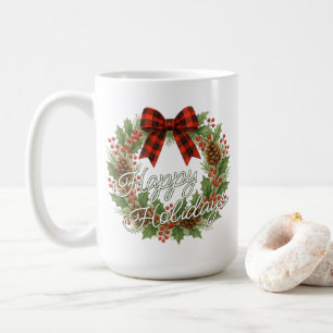Caneca De Café Coroa Rústica Vermelha e Preta Xadrez Arco Feriado