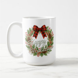 Caneca De Café Coroa Rústica Vermelha e Preta Xadrez Arco Feriado