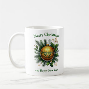 Caneca De Café Coroa verde e dourada, decoração de Natal de luxo