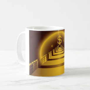 Caneca De Café Corredor do Banco Dourado Dólar Financeiro Brilhan