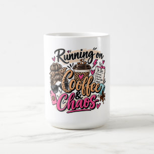 Caneca De Café Correndo com Café & Caos Laço Desarrumado de Leopa
