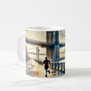 Caneca De Café Correndo na Ponte Brooklyn em Nova York