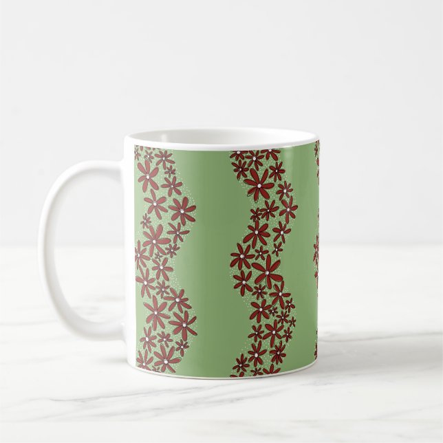 Caneca De Café Corrente de margarida Flores brancas em verde (Esquerda)
