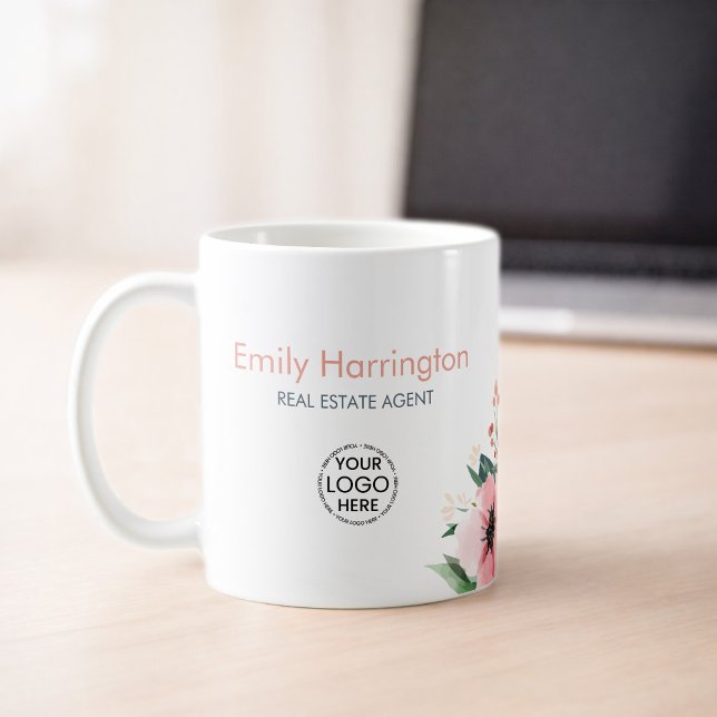 Caneca De Café Corretor de Imóveis Blush Bloom Gray (Criador carregado)